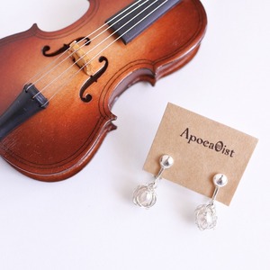 チェロ弦のシルバーワイヤーボールイヤリング  C-006   Cello silver strings wire ball earrings