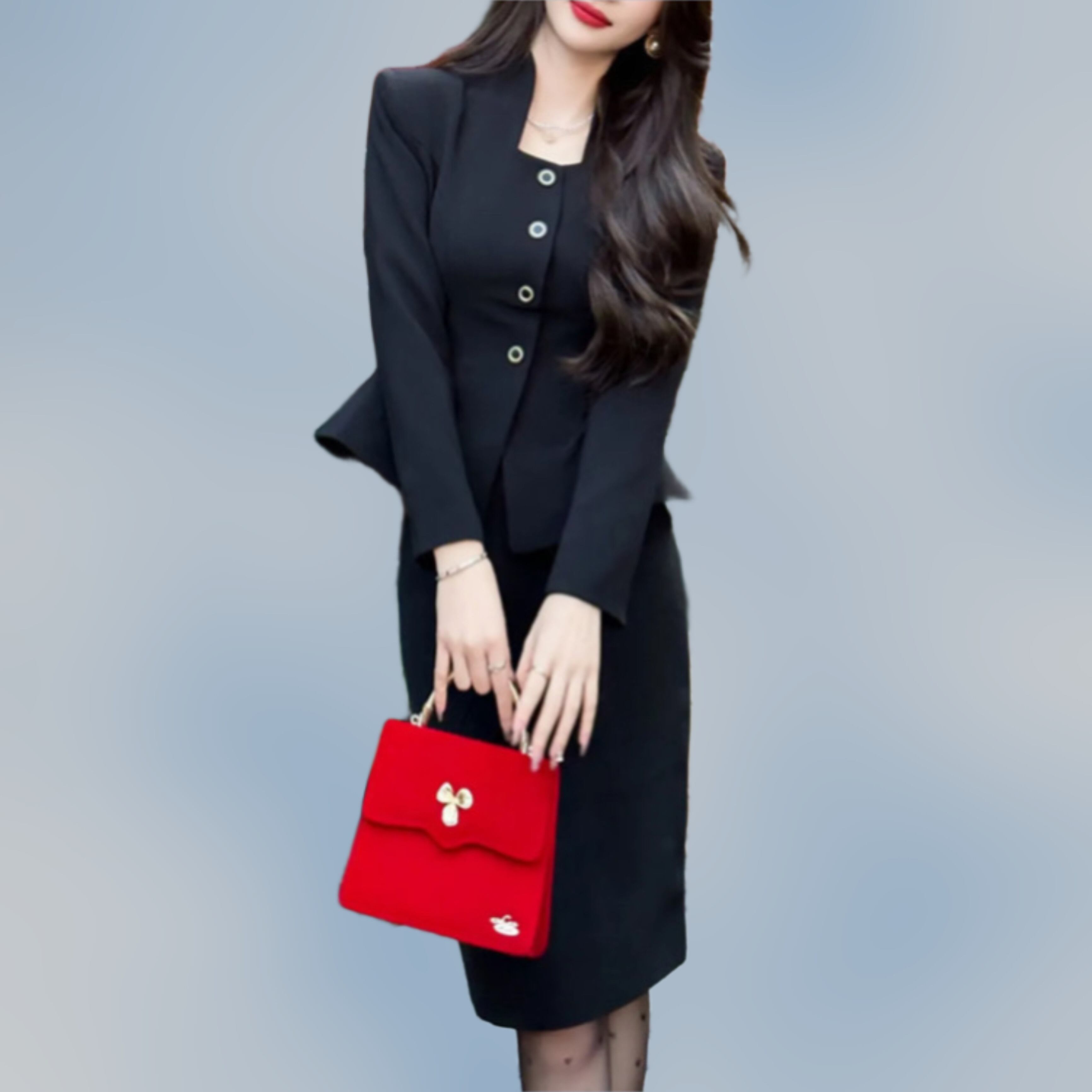 スクエアカラーペンシルスカートスーツ32254