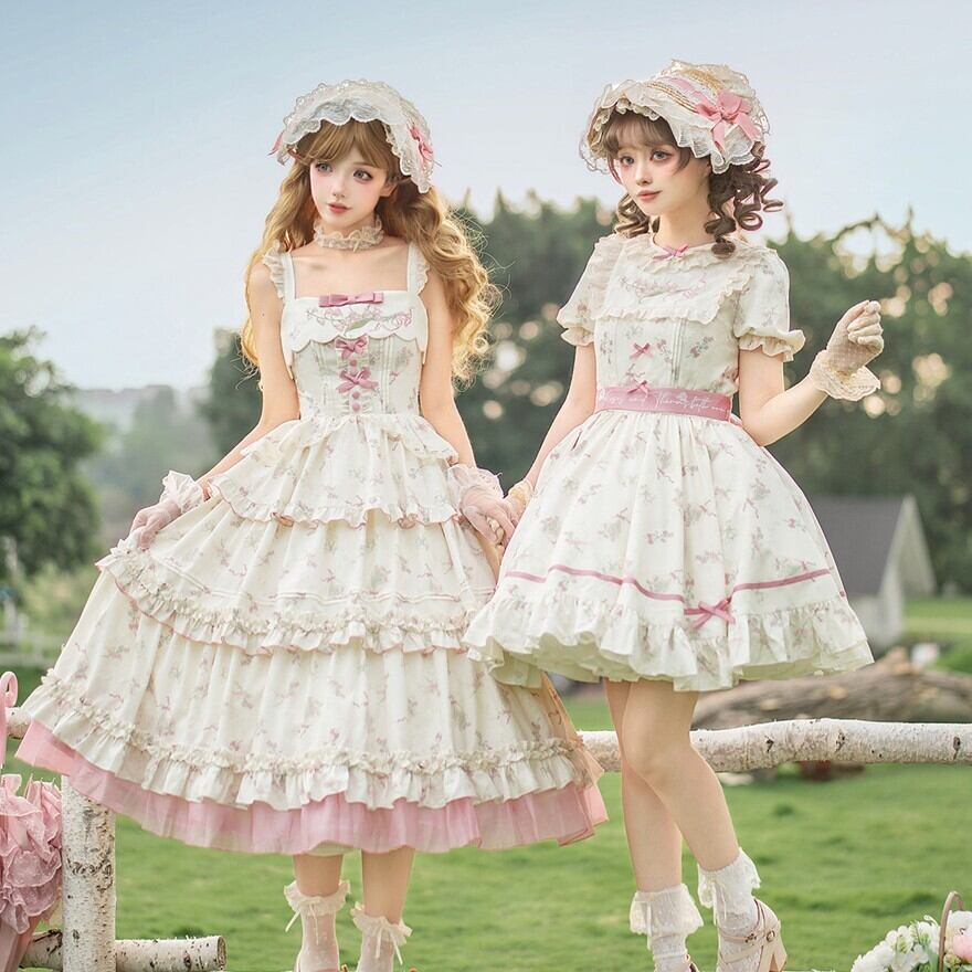 クラロリ｜花柄JSK4点セット（生成り×ピンク）お茶会 | ロリータ