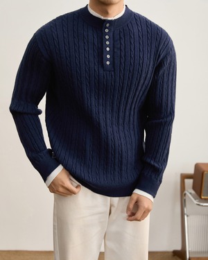 フェイクレイヤード ヘンリーネックニット 3色　A0146