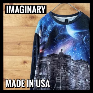 【IMAGINARY】USA製 総柄 薄手スウェット サヴァント イラスト 宇宙 アメリカ古着