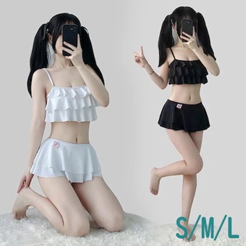 水着 上下セット ビキニ レディース フリル かわいい シンプル 黒 白 水着 着痩せ 学生水着 撮影 温泉 プール ビーチ