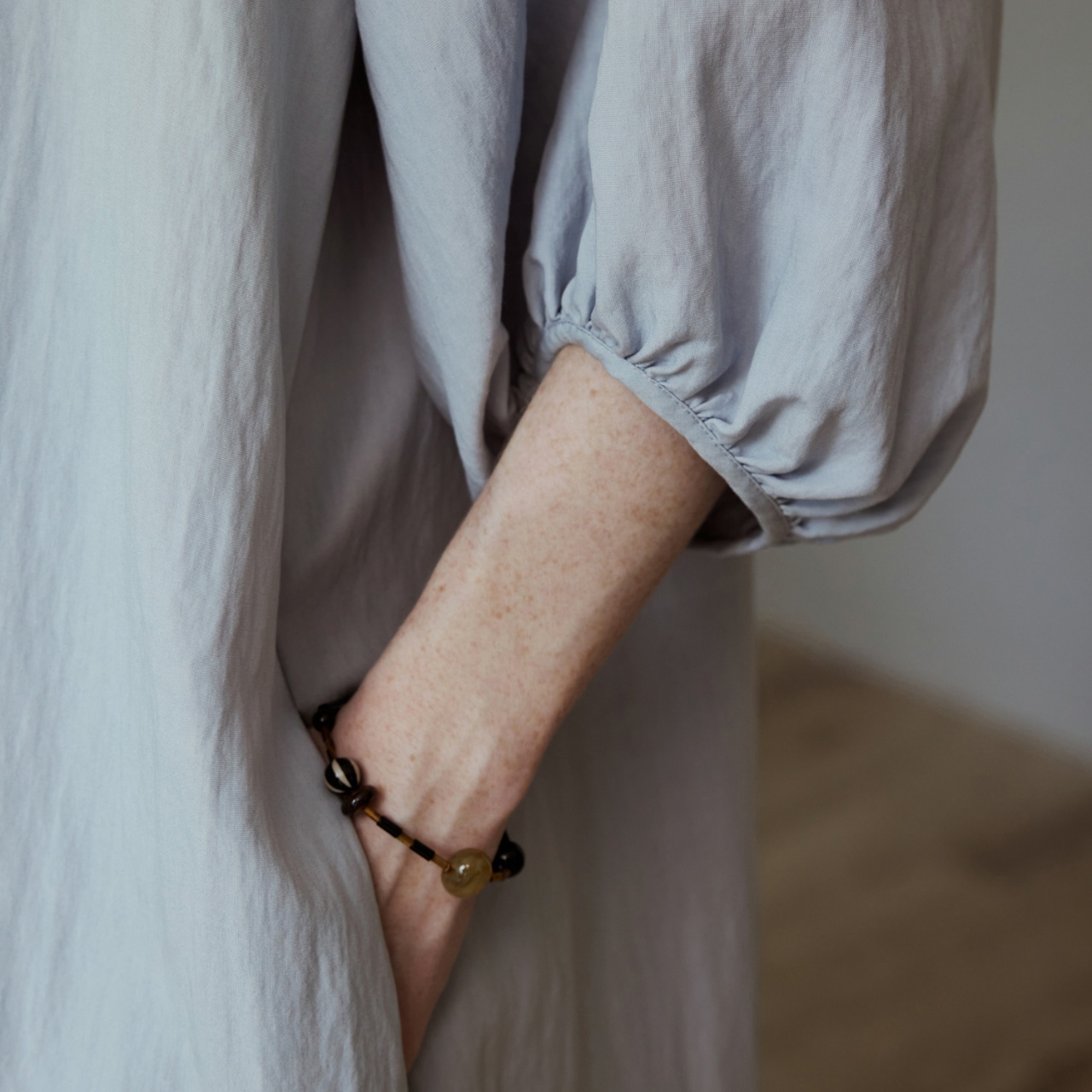 Gather Neck Long Sleeve Maxi Dress T3694