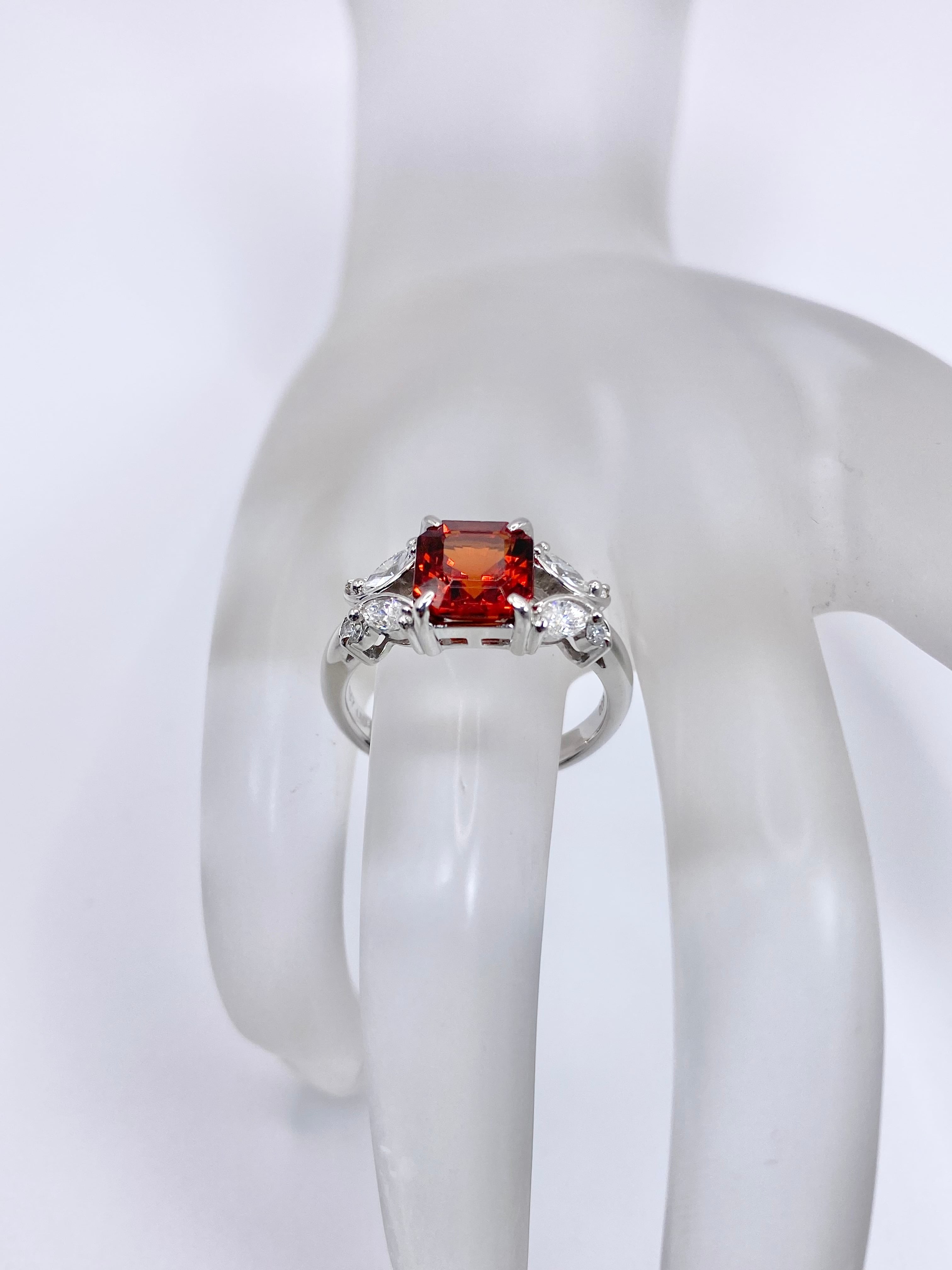 K*n様 Pt900 スペサルタイトガーネット　ダイヤモンドリング　計0.53c スペサルティンガーネット 2.437ct / ダイヤモンド 計0.37ct Pt900