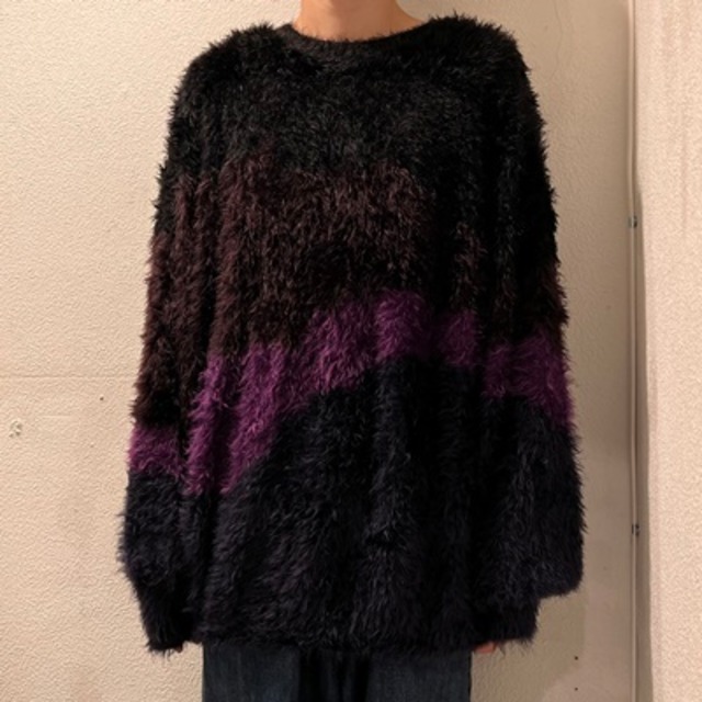 SHAREEF シャリーフ SHAGGY KNIT シャギーニット 2 ブラックパープル 