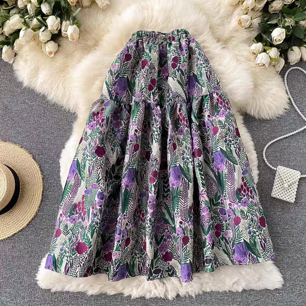 花柄刺繍スカート (パープル・グリーン) | Richesse