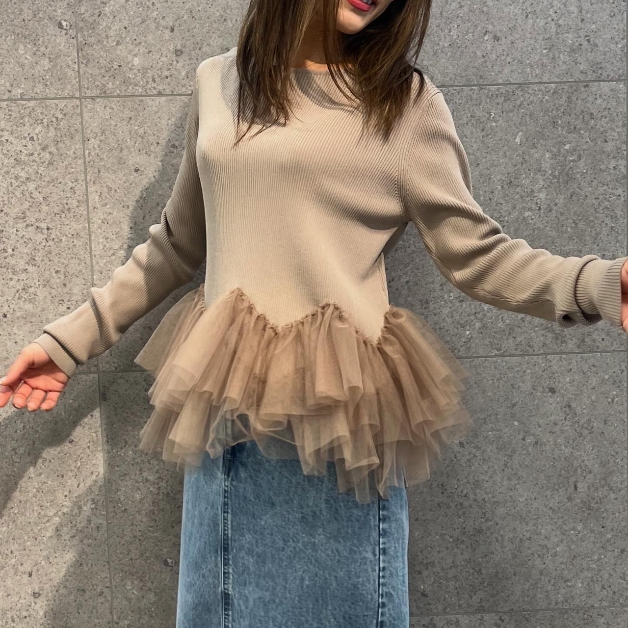 ロージー　Rosiee　R751238  袖チュールリブKnit