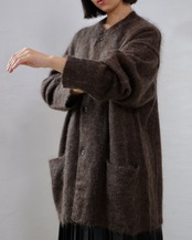 MAYKAM - MOHAIR STAND COLLAR JACKET :BROWN|キッドモヘア/二重袋編みスタンドカラー