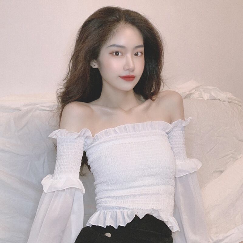 シックな香港スタイルのレトロなフリルワンショルダートップセクシーなキクラゲのアンチサットシャツの2020年初春バージョン YY-ファッション66006273959