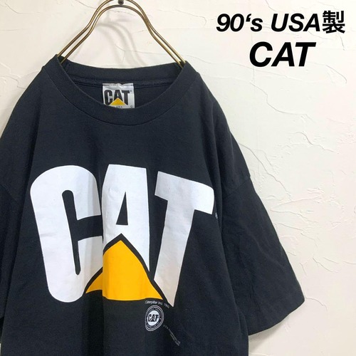 90’s USA製 CAT キャタピラー ビッグロゴ tシャツ 裾袖 シングル