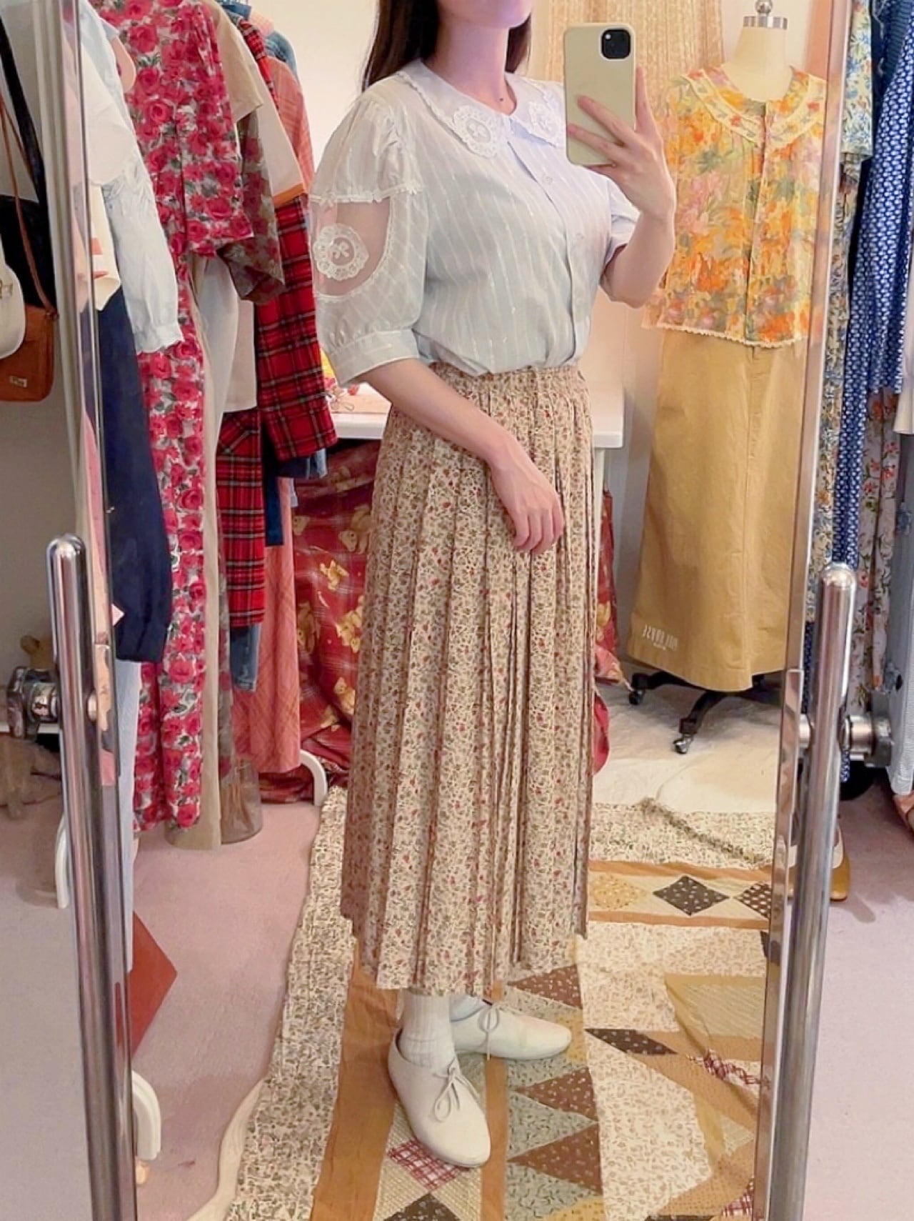 ribbon lace collar stripe blouse