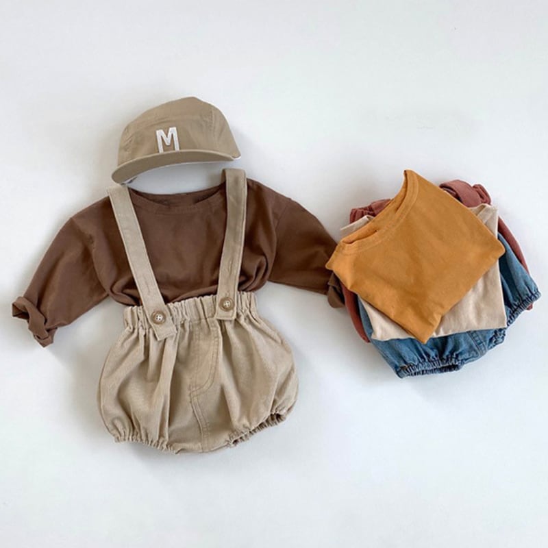 【BABY】春新作ピュアカラーTシャツ&サロペットセット