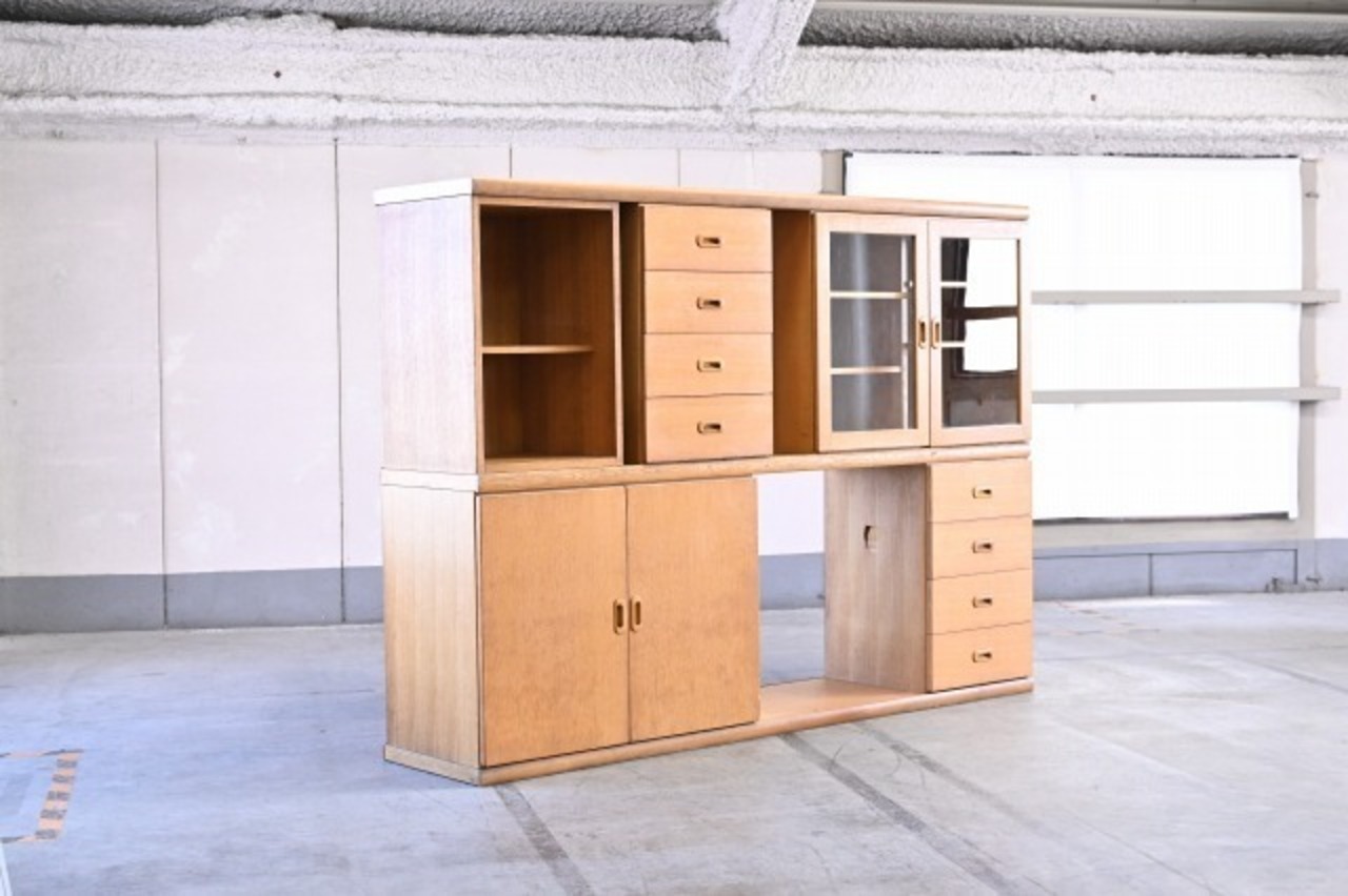 北欧デンマーク製 Hi-Land社 ユニットボード 5個セット オーク材 キャビネット 収納 ガラス扉 リビングボード 本棚 サイド 食器棚【中古家具/中古インテリア/USED家具ユーズド家具/リサイクル】