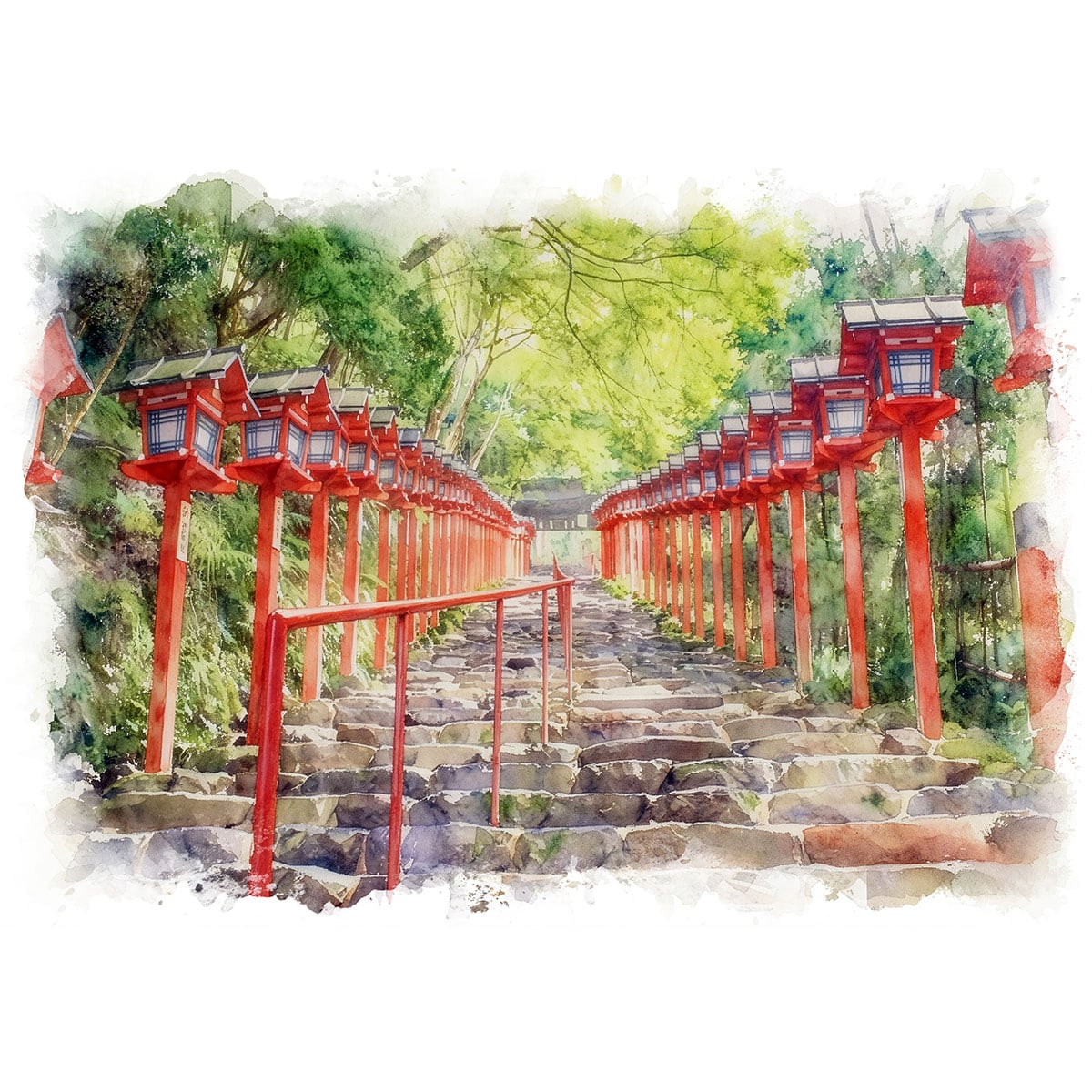 絵画 日本 京都府 貴船神社 風景画 インテリアアート額付き 水彩画