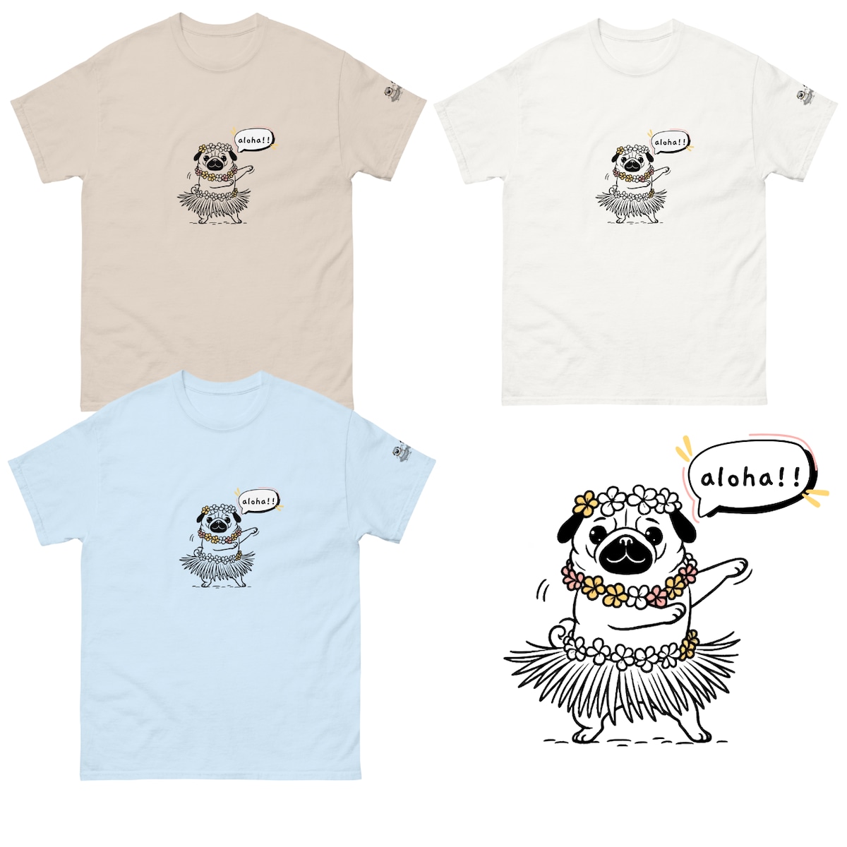 T-shirt -aloha!- 3colors t201 | Pug shower - パグシャワー パグ雑貨