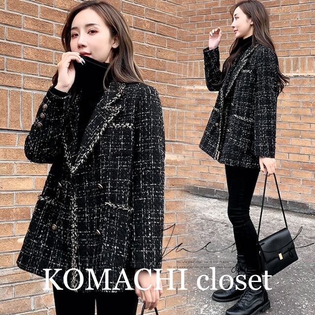 【即納】【送料無料】 ツイードジャケット レディース 秋冬 黒 チェック柄 ツイード ブレザー ジャケット 秋冬 ライトアウター カーディガン きれいめ 長袖 トップス オシャレ大人 エレガントアウター 通勤 結婚式 入学式 羽織 高見え