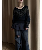 retro mode design black knit-5019-10