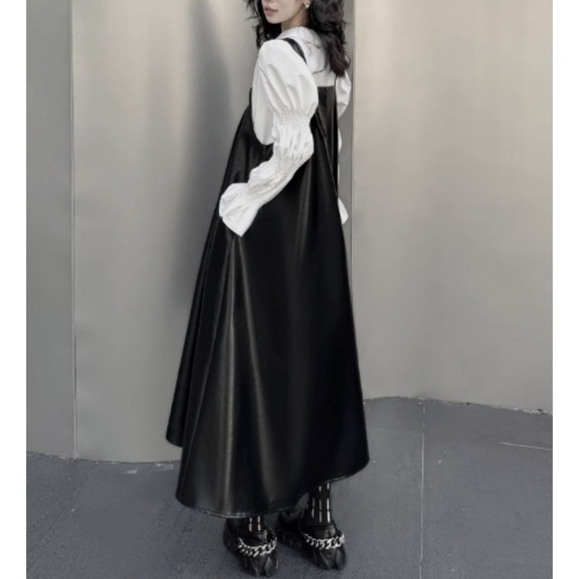 PU leather mid-length skirt C0441