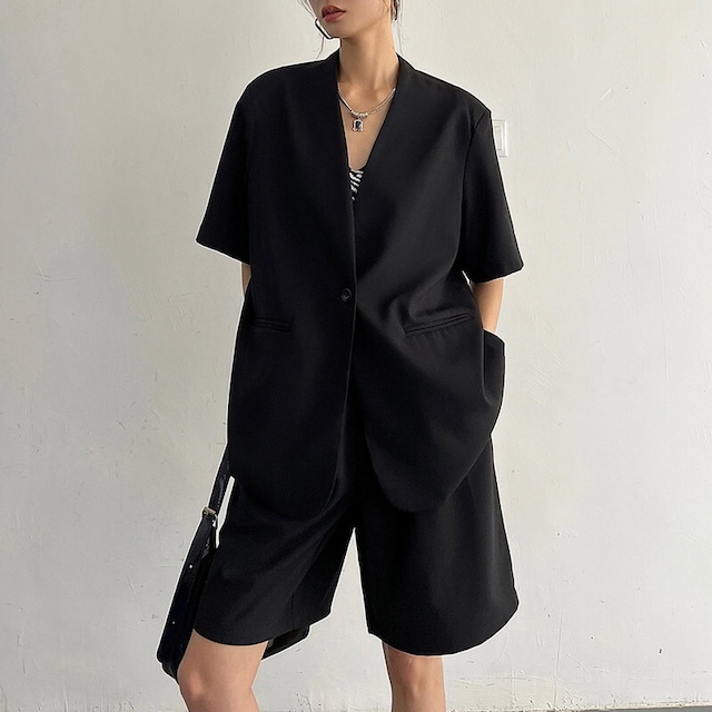 collarless short-sleeved jacket and half pants 10946