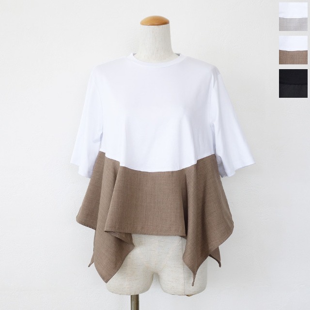 Dignite collier (ディニテコリエ) Tシャツ 裾切り替え 異素材ドッキング クルーネック TY-80268337