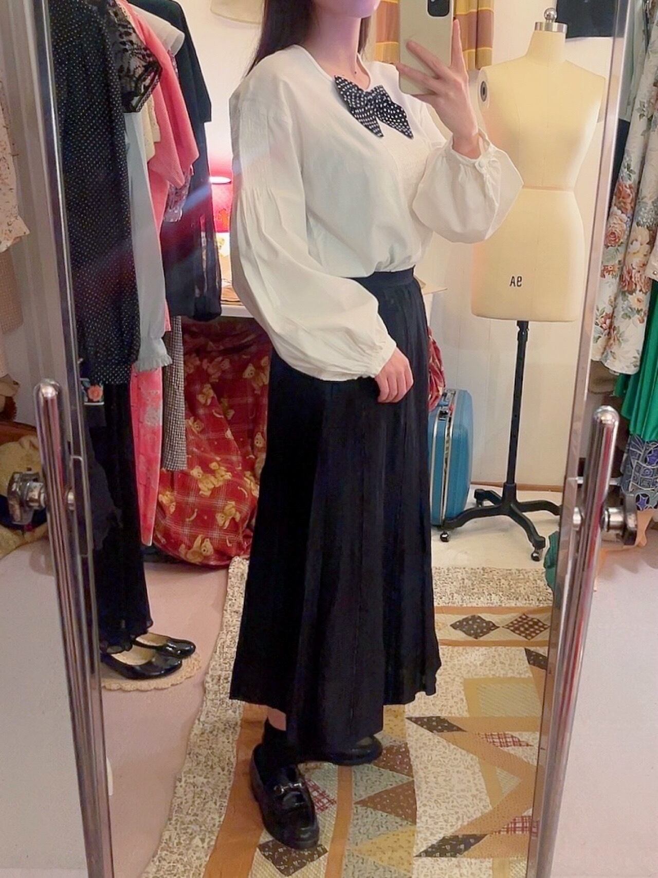 PINKHOUSE / black dot ribbon pintuck blouse