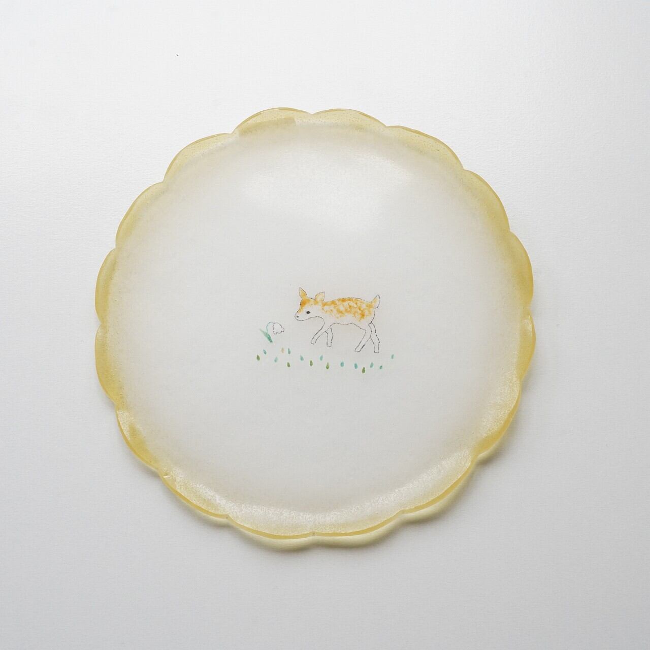 【松本みどり】花縁皿 こじかとお花 Ⅾ