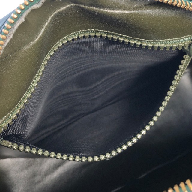 CELINE セリーヌ　ガンチーニ　レザー　フロントポケット　ショルダーバッグ　ブラウン　グリーン　vintage　ヴィンテージ　オールドセリーヌ　sc877m