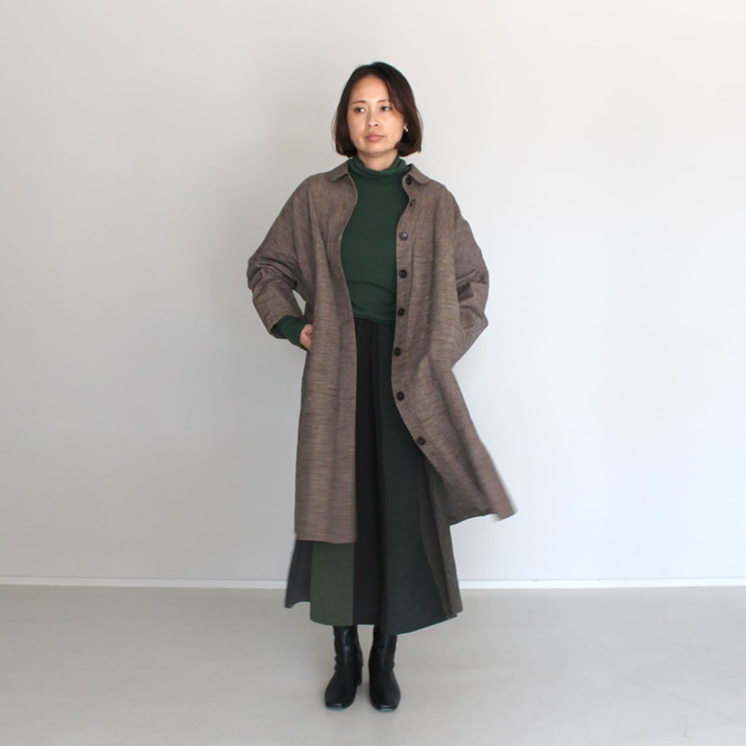 2025AW/久留米かすりの丸衿ラグランコート【無地】全4色