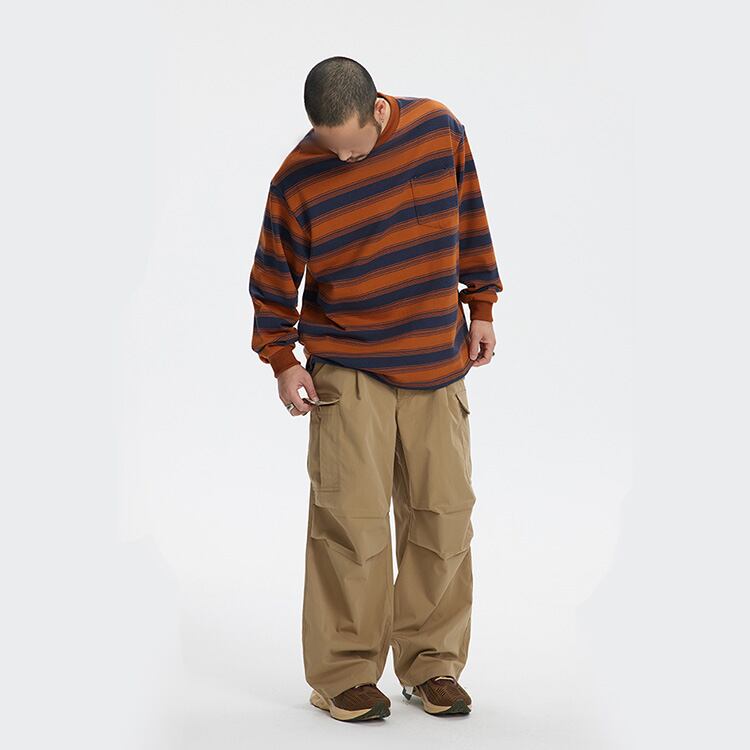 ★STRIPED LONG SLEEVE ROUND NECK T-SHIRT　　　A0424