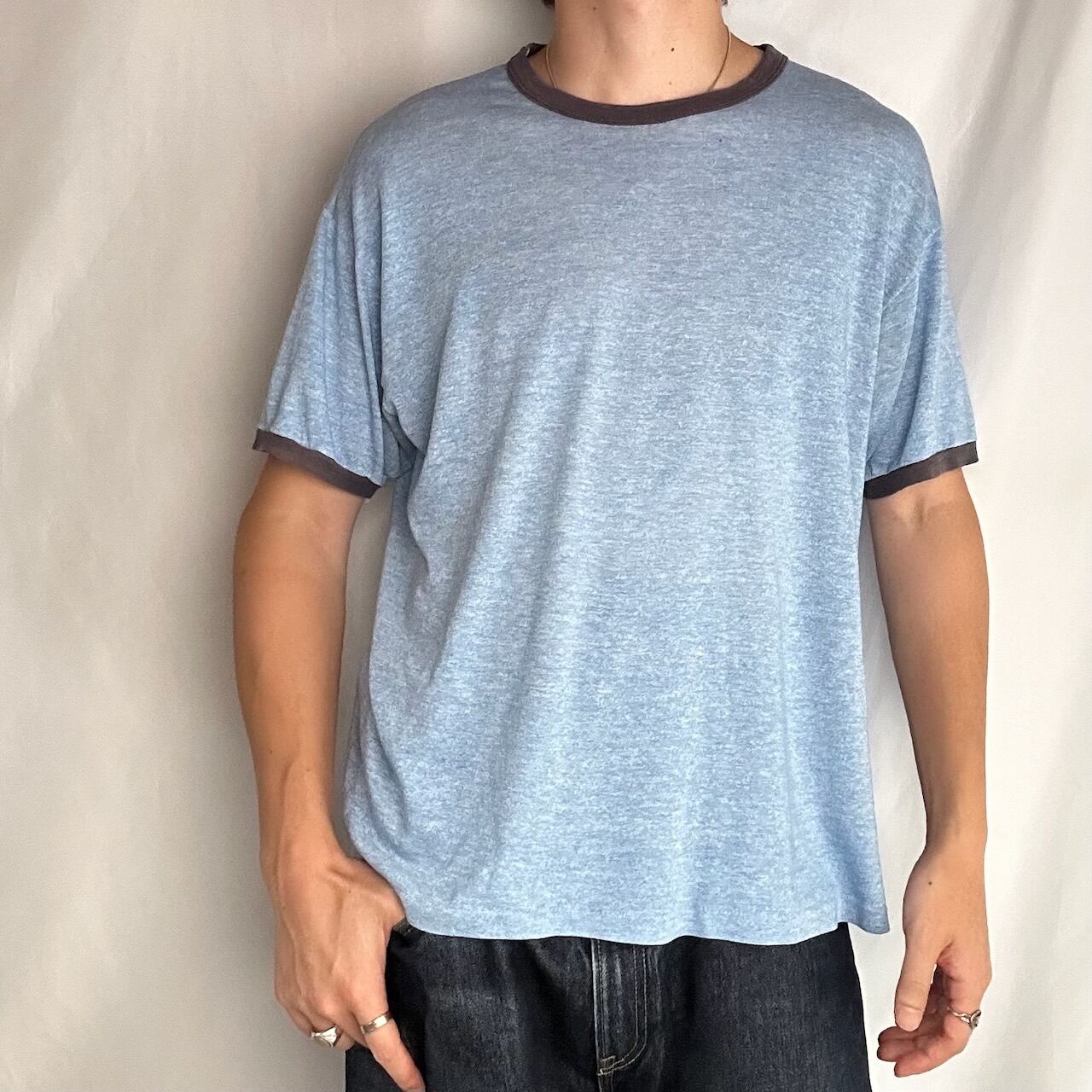 80s~90s RUSSELL 良フェード リンガーTシャツ サックスブルー 古着 | RUFFY