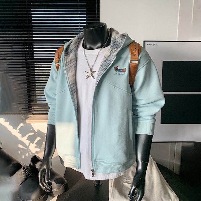 ♥わんこ&チェックのアウター！【WSシリーズ】★アウター★ ユニセックス 3color ジャケット メンズ チェック柄 犬 犬柄