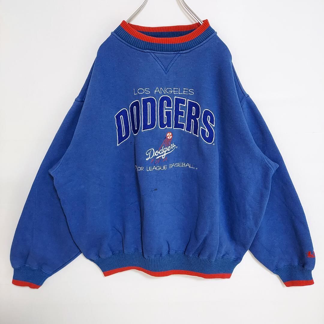 ドジャース ロゴ刺繍 スウェット MLB 90s XL ブルー 青 赤 白