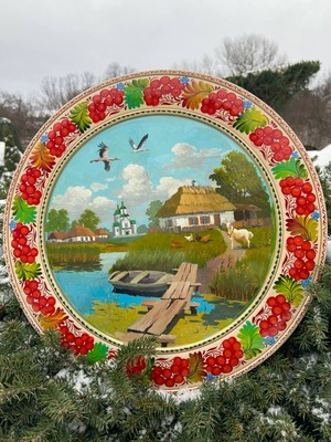 ペトリキウカ塗りのプレート（巨匠ホロベッツ作）35cm