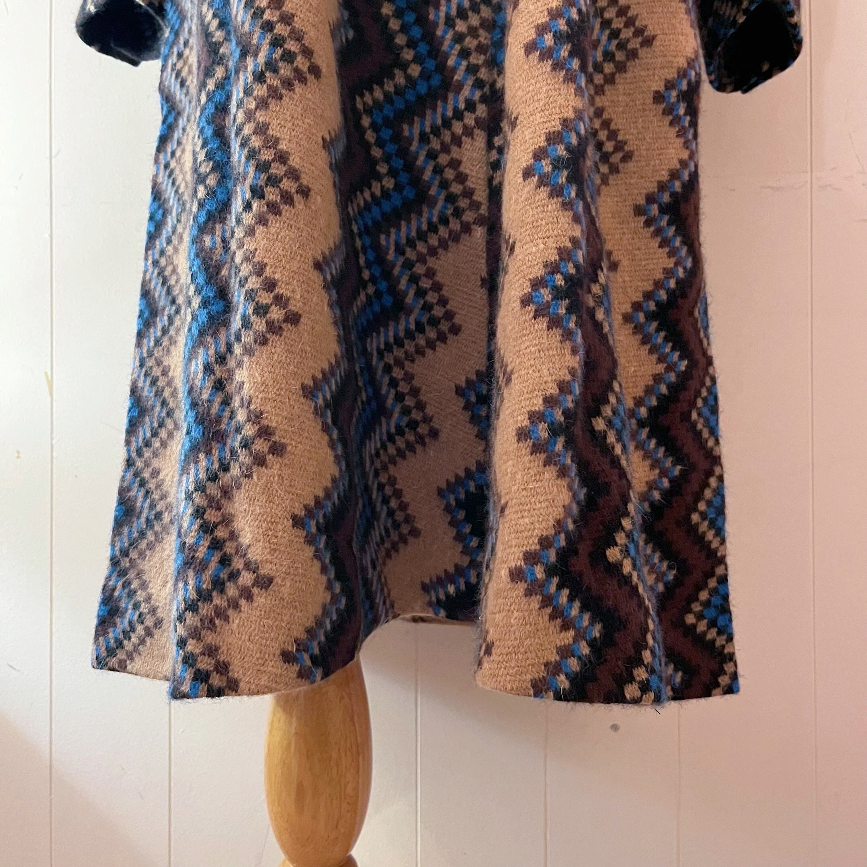 blue brown zigzag wool one-piece