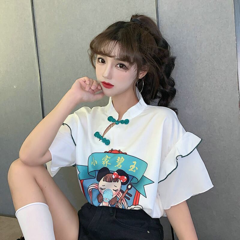 サマーシャツ カラースタイルプリントスリーブトップス 夏物 萌量不足88495820878