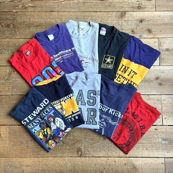 1点物◇USA製BaySideバックプリント赤ポケットTシャツ古着メンズXL 