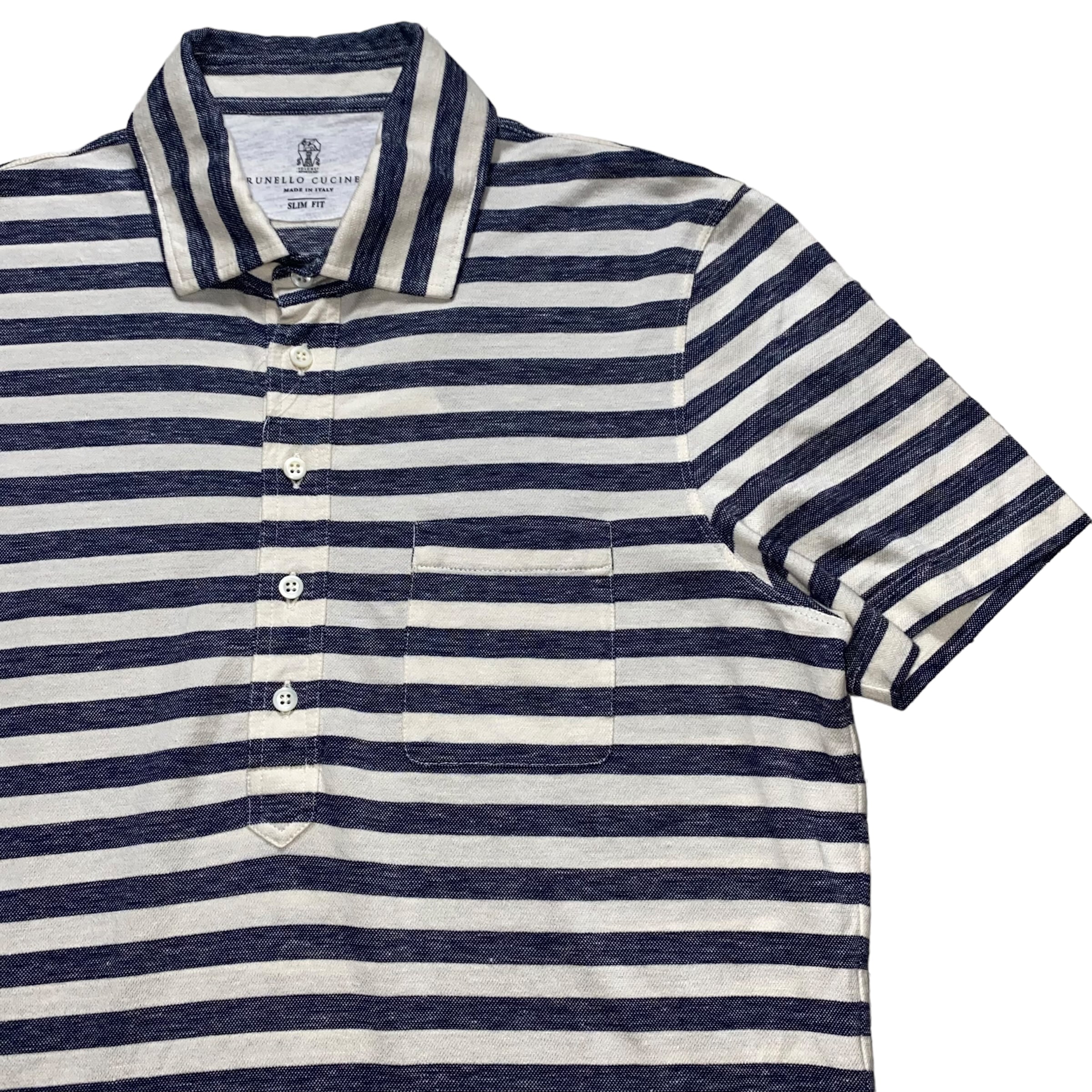 BRUNELLO CUCINELLI cotton × linen border polo shirt | NOIR ONLINE