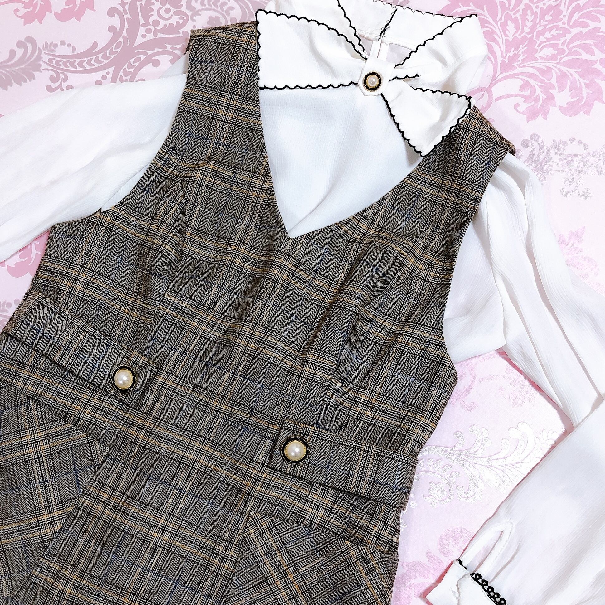 Stitchブラウス コーヒーチェックワンピース 量産型 量産 地雷 Princesshyatt 量産 型地雷系原宿系パンクストリートブラック韓国系厚底リュック