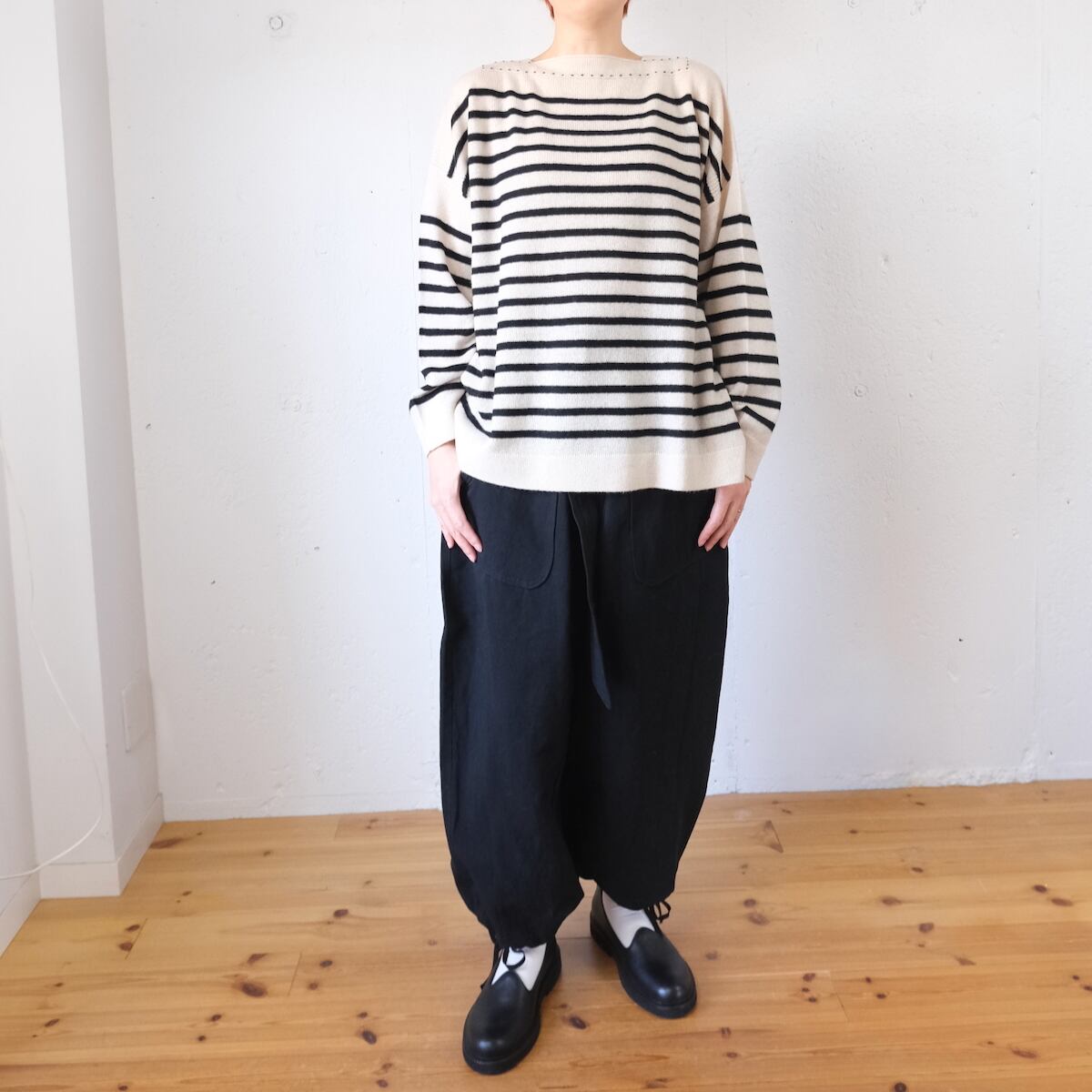 TOWAVASE(トワヴァーズ) Basque-pullover 1ply カシミヤ ボーダー