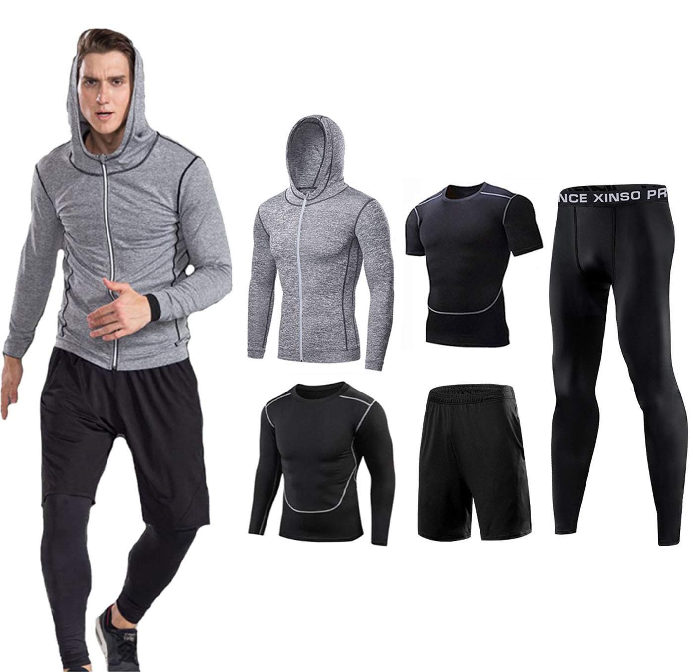 スポーツウェア　フルセット　5点セット　メンズ　コンプレッションウェア　M | スポーツウェア 5点セット コンプレッションウェア メンズ ジム ランニングウェア トレーニングウェア 上下 長袖 半袖 おしゃれ  パーカー トレーニング ランニング ショートパンツ レギンス 春 夏 秋 冬 | コンプレッショントップス 通販
