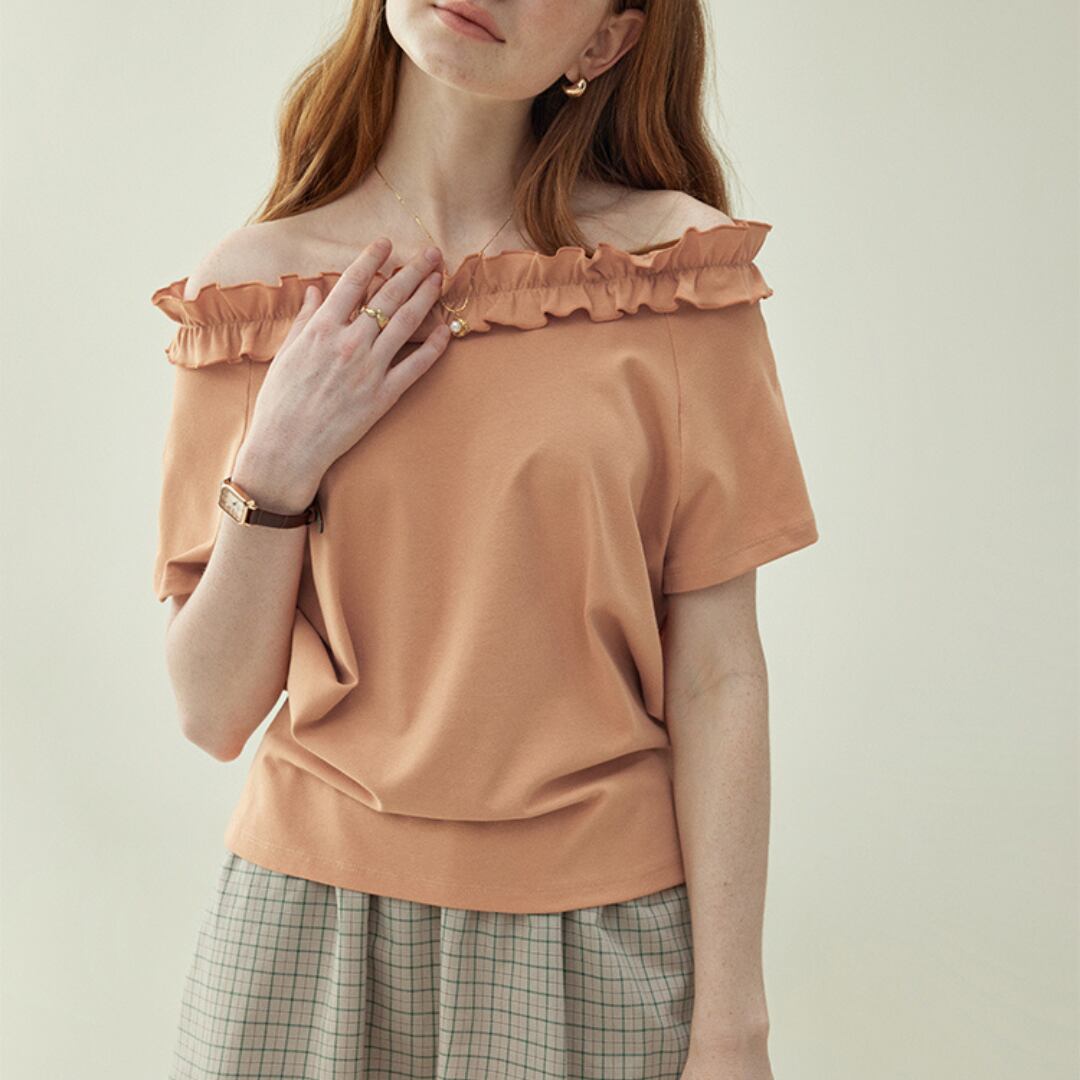 フリルデザイン オフショルダートップス 00535