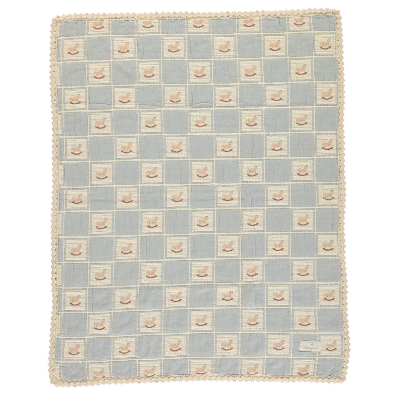 Bebe Organic】ROCKING HORSE BLANKET - Blue Horse Patchwork | ptipie