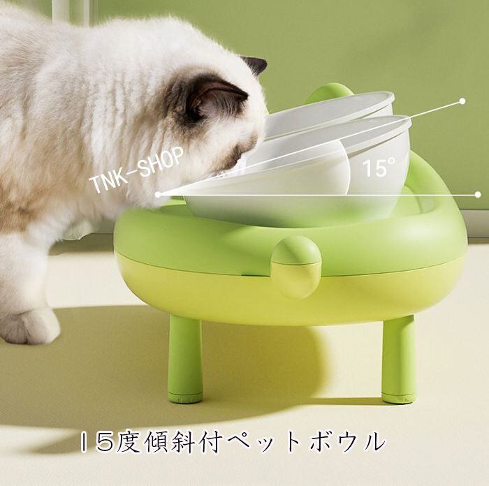 猫 フードボウル 陶器 スタンドセット 猫型台 お皿 黒い顎防止 耐高温