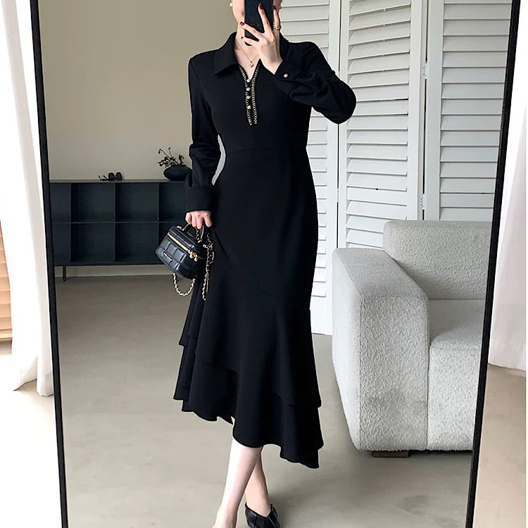 ウエストシェイプ フリルマーメイドワンピース YH9647