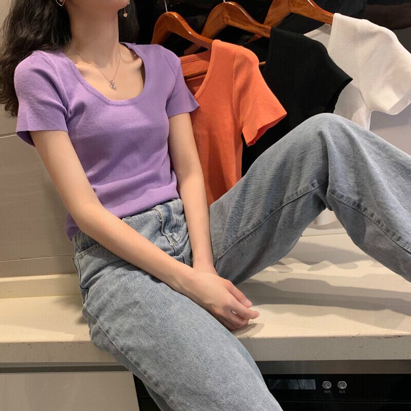 オールマッチ半袖Tシャツレディースサマードレス2020新作スリムスリミングボトミングシャツスチューデントエインフレーバーフレグランスパープルブラウス 1号婦人5505742662