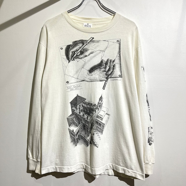 90s M.C Escher L/S T-SHIRT 90年代 エッシャー だまし絵 袖プリ