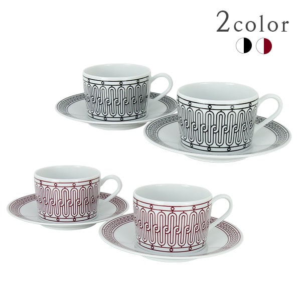 New HERMES エルメス ティーカップ&ソーサー Hデコ H Deco P037016P P041016P ブラック ルージュ 食器 小物 新品