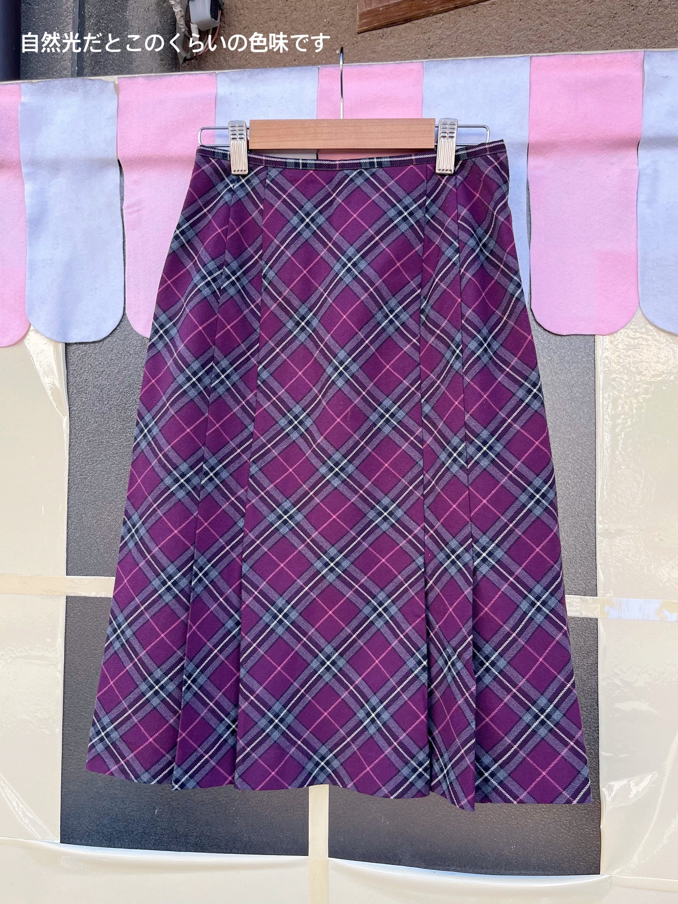 purple gray check tuck skirt