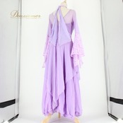 社交ダンス 衣装 in the MOOD インザムード ドレス スタンダード ホワイト系 パープル系 紫 白 チョーカー 長袖 レース 準正装 ワンピース ワンピースドレス スタンダードドレス ラベンダー 刺繍風 チョーカー風 切替フレア フレアスカート レース袖 レース加工 光沢なし くすみカラー 背面ファスナー Mサイズ 日本製 社交ダンス用衣装 デモ 競技用 踊り用 練習用 大人かわいい エレガント パーティー衣装 紫×白 ダンスドレス