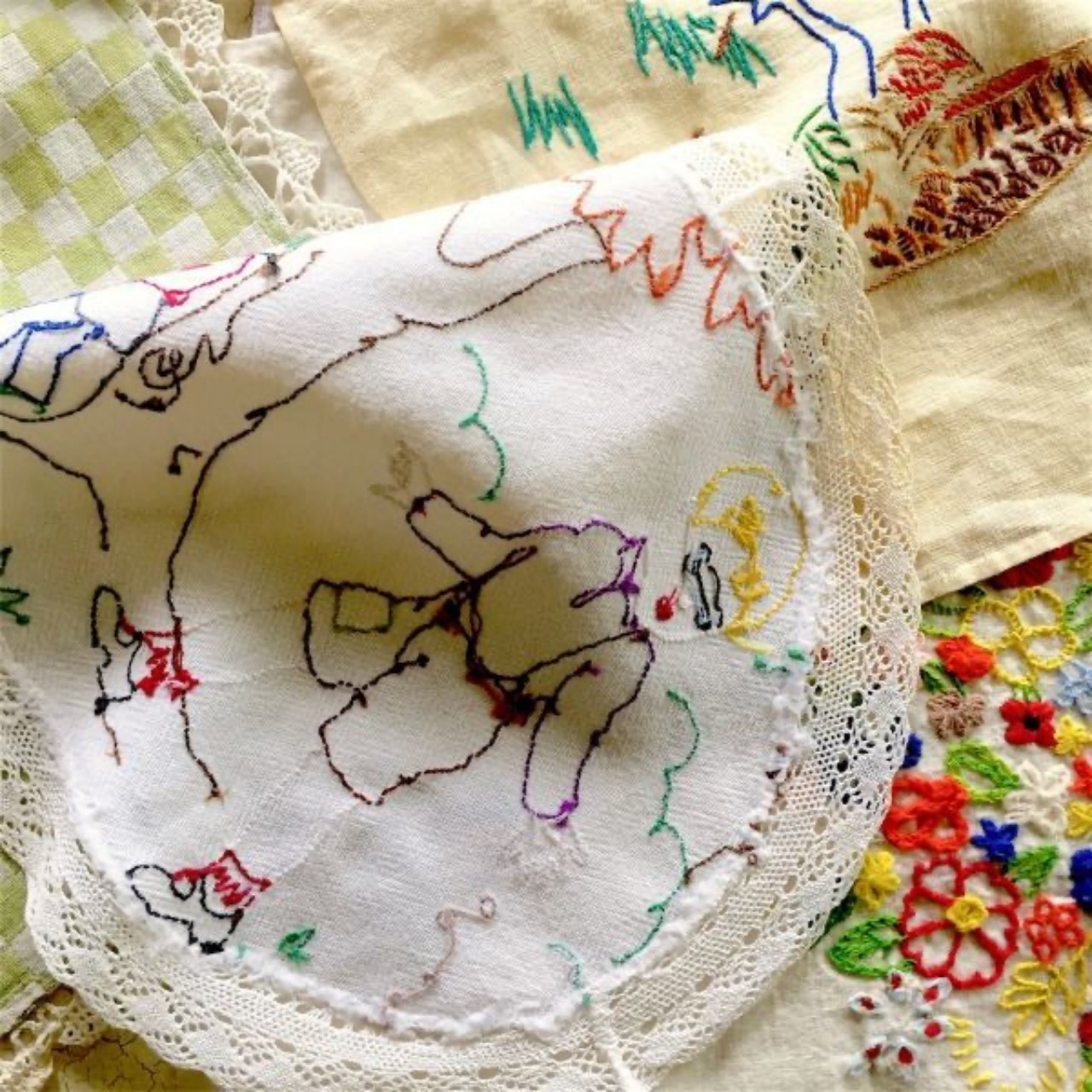 フランス 少年と種まきとおとぎ話的テーブルセンター アンティーク